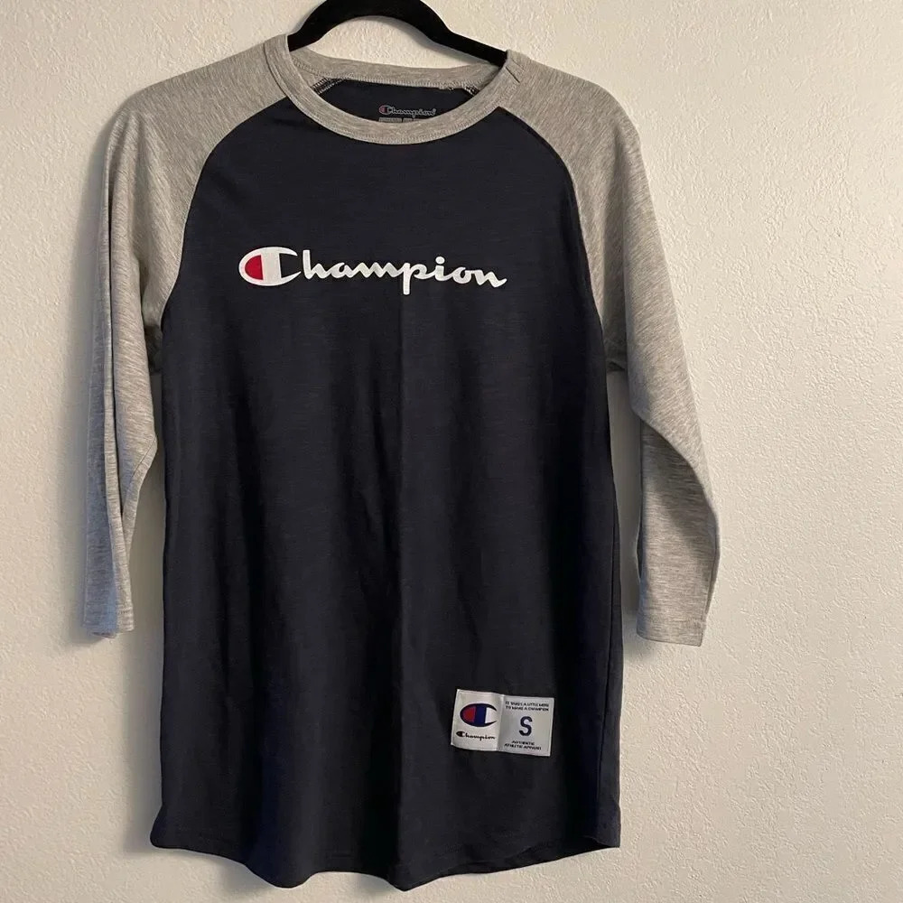 Men Champion baseball style shirt 3/4 sleeve shirt